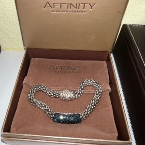 Vintage Popcorn Chain blue Diamond Bracelet, Sterlihg silver 6.6”- 8.6”